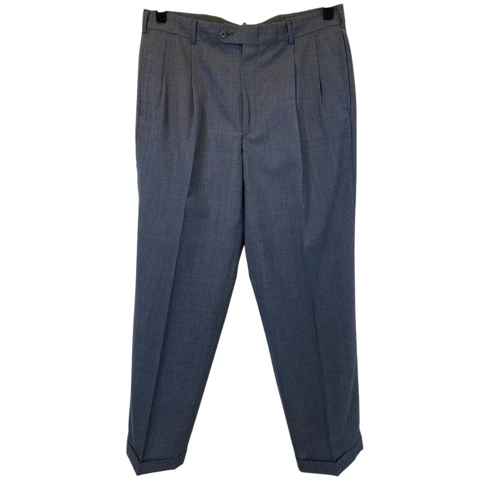 Lands' End Men's 100% Wool‎ Blue Dress Pants Trousers Size 35 Regular